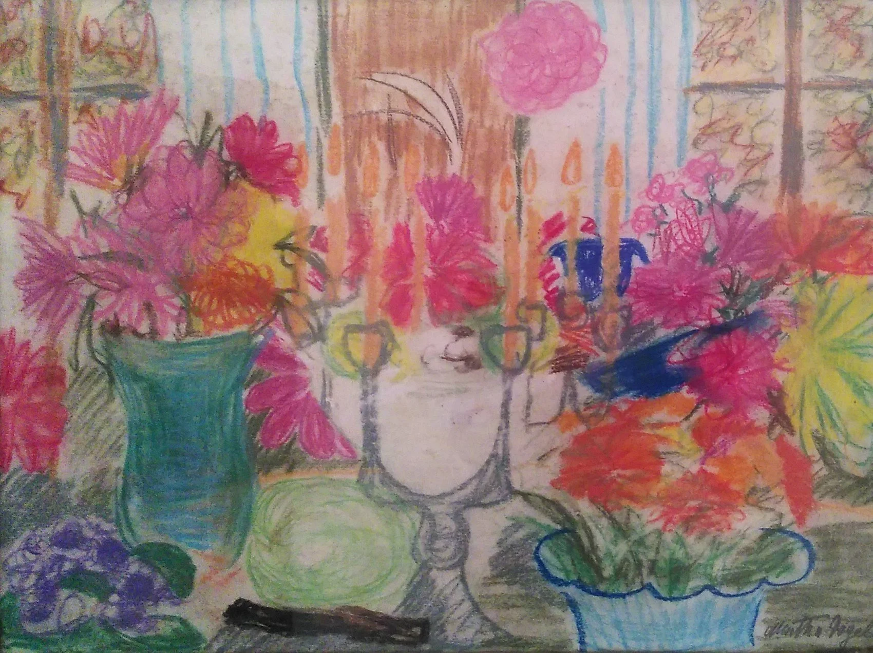 Martha Vogeler, Geburtstagstisch mit Blumensträußen, o.Jahr