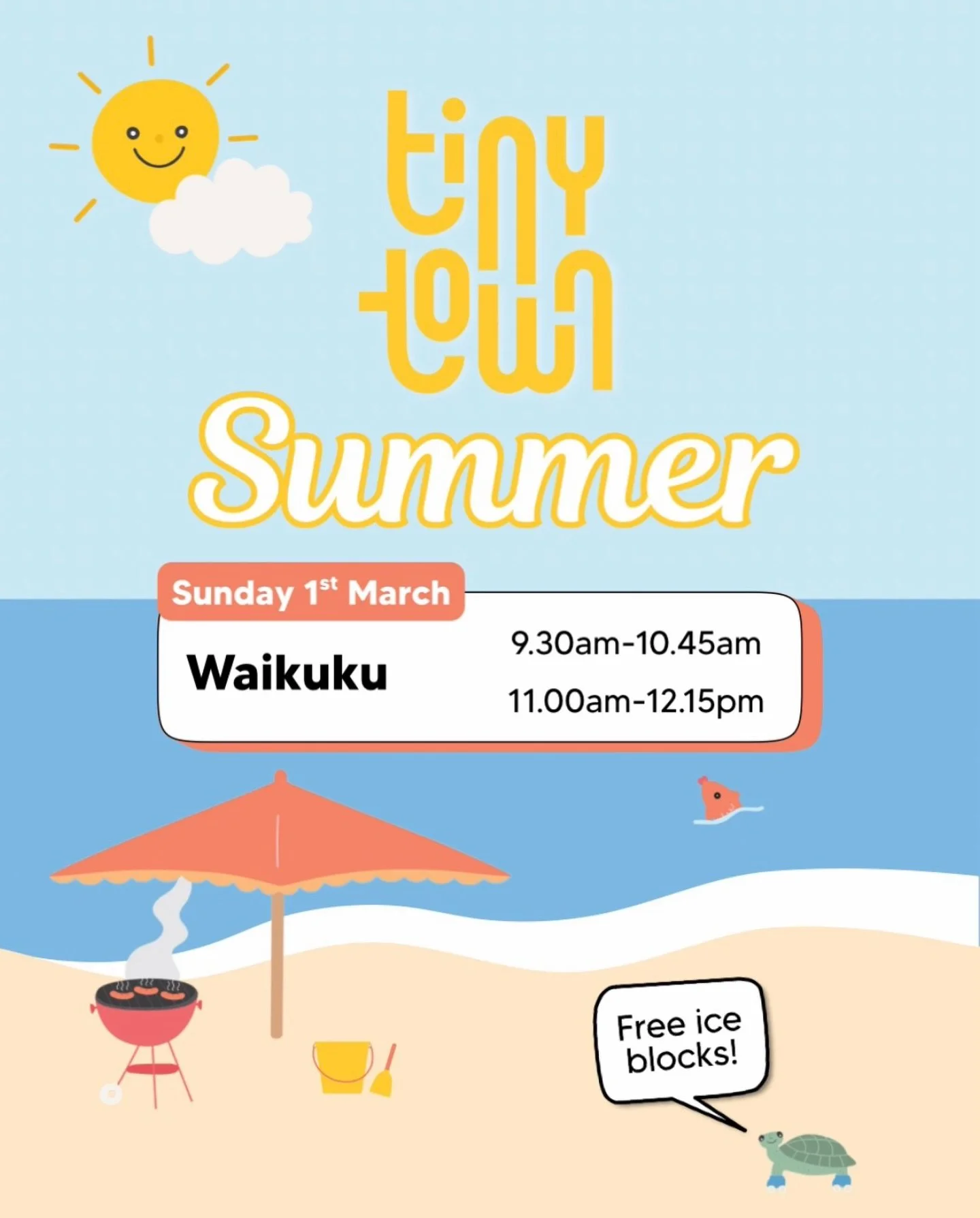 Our final summer sessions are on this Sunday and they&rsquo;re at a brand new location!

Sunday 1st March - Waikuku Beach Hall
A short drive from Rangiora, Pegasus and Woodend, and right by the beach! Enjoy complimentary ice blocks after the session 