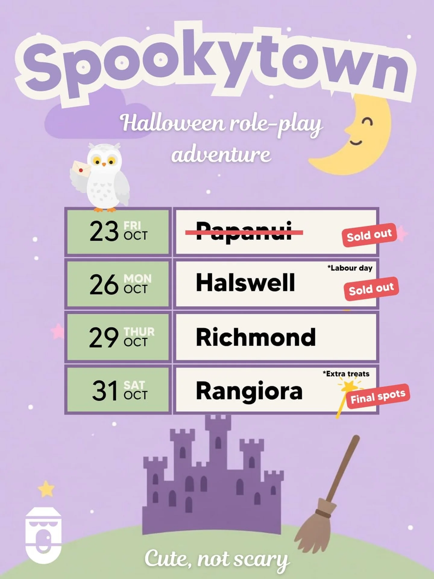 Spooky season is in full swing and we&rsquo;ve been loving having lots of little people experience these magical sessions!

Only very limited spaces left to join us on either Thursday or Saturday this week. 

We would LOVE to see you! 🥰🧹

Tickets a
