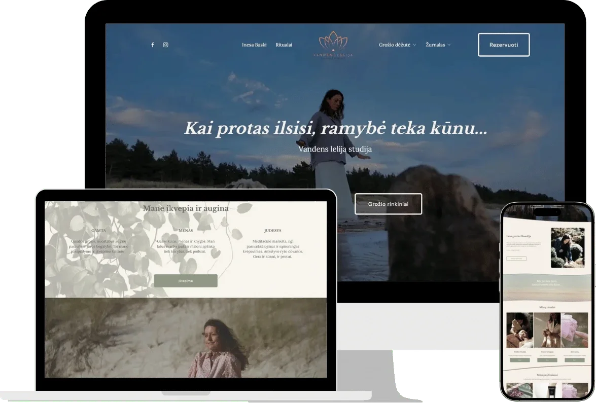 Vandens lelija studija beauty and wellness Squarespace website design by UOGAweb