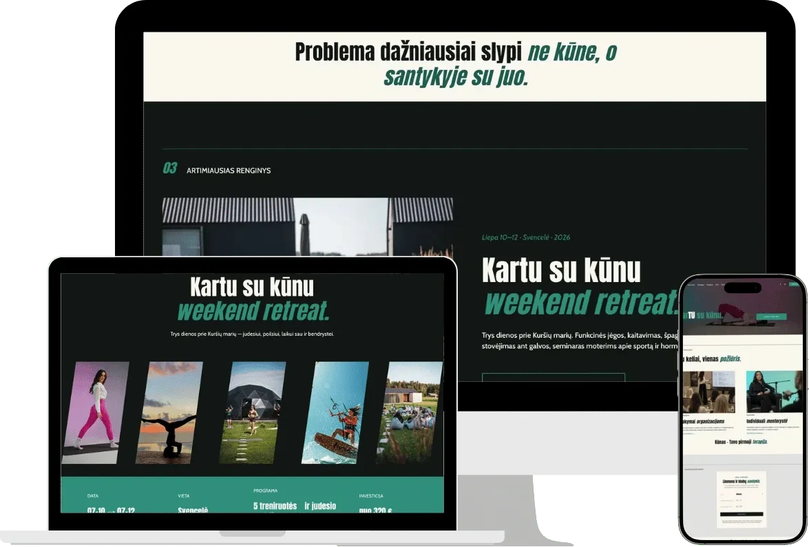 Kartu su kūnu sport physiotherapy Squarespace website design by UOGAweb