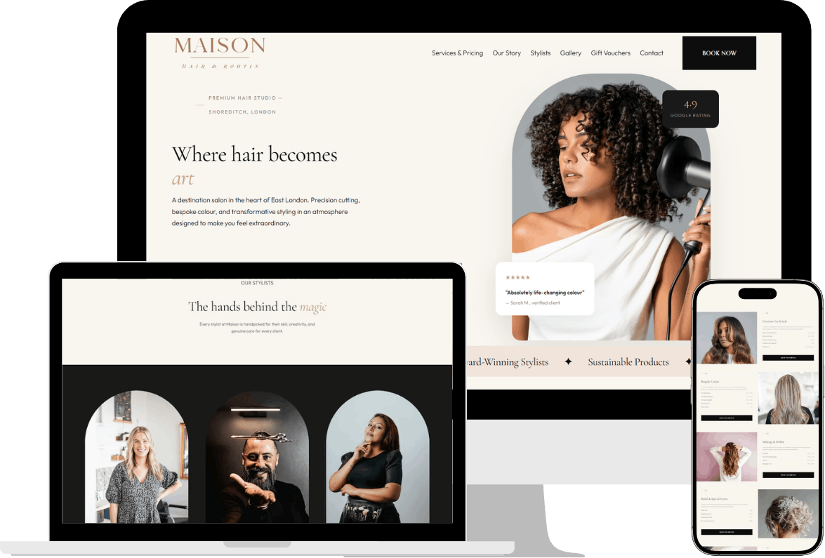 Maison Hair Studio UK beauty salon mockup created by UOGAweb