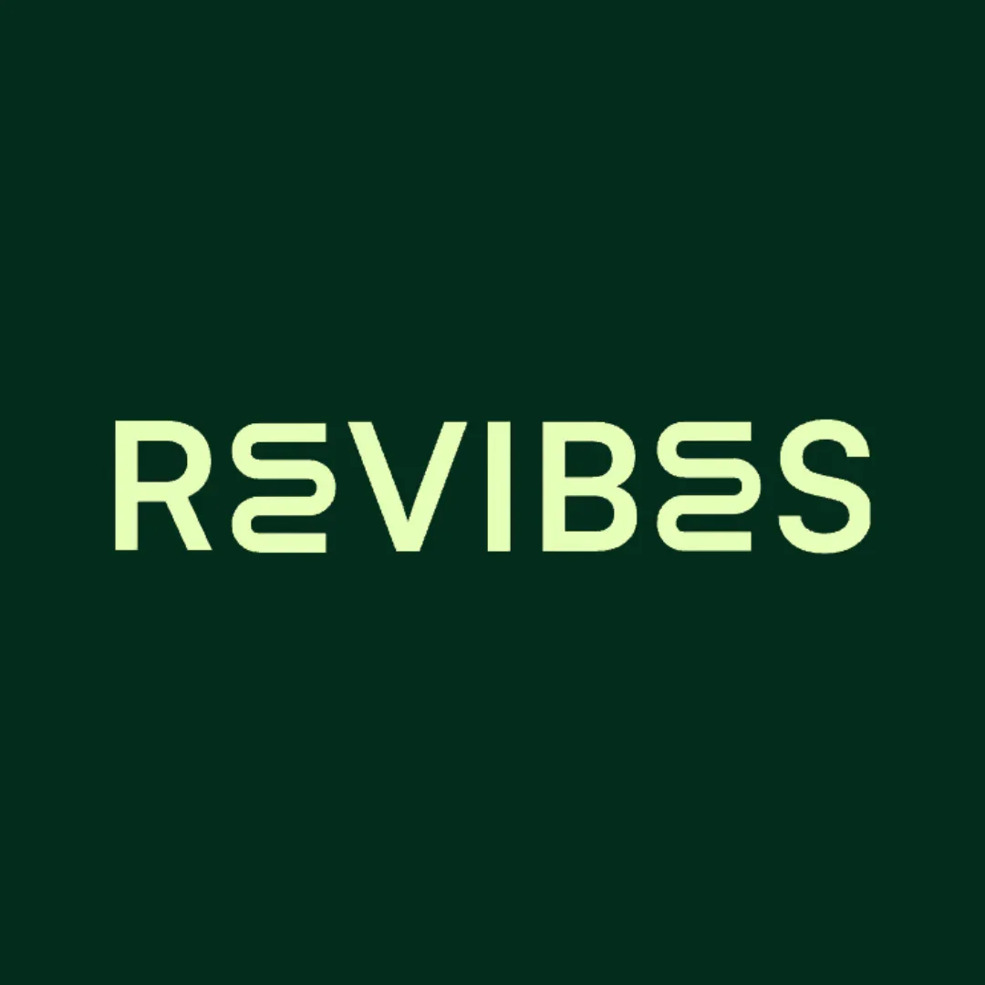 The word "REVIBES" written in light green text on a dark green background.