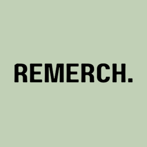 The word "REMERCH." in bold black letters on a light green background.