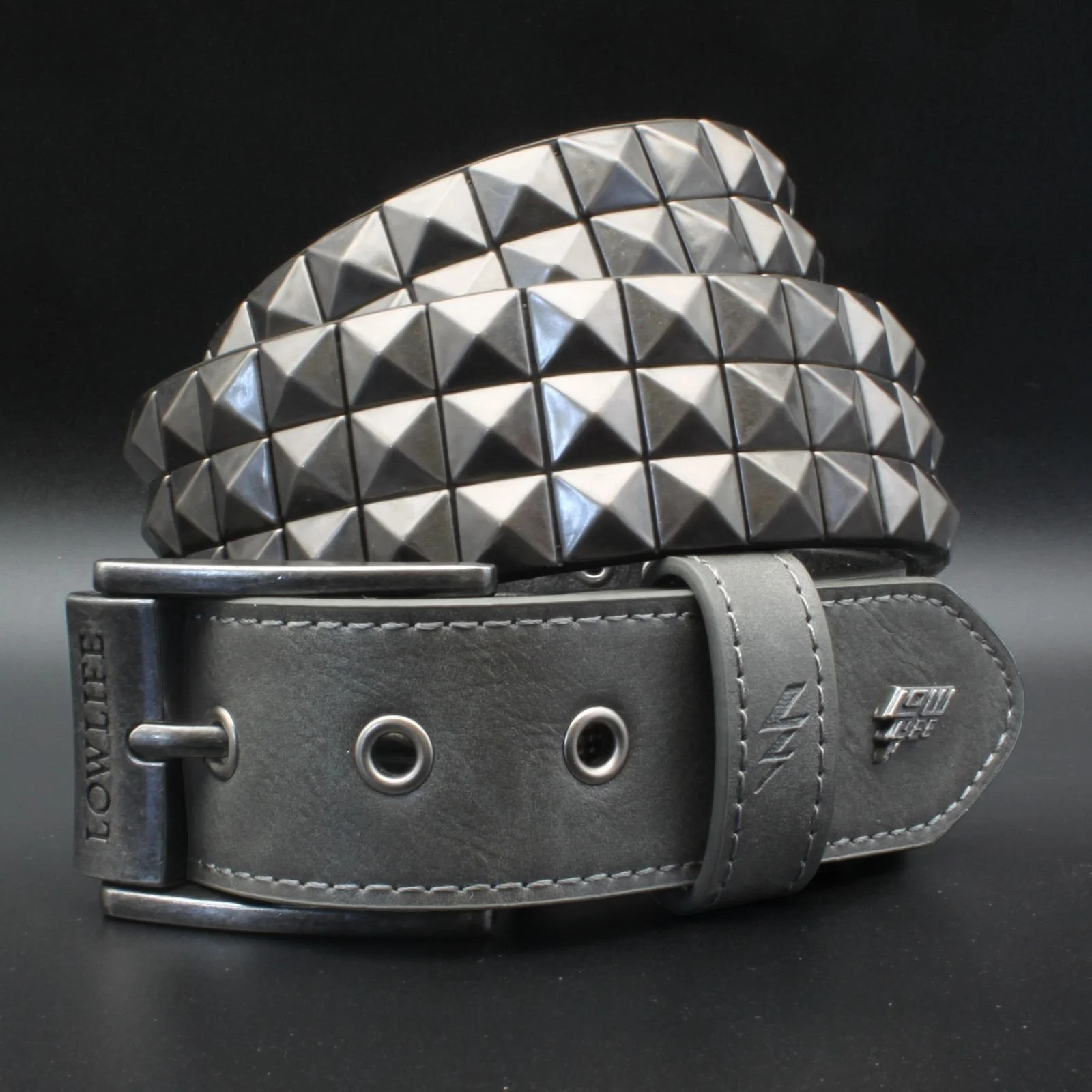 Triple S Studded Leather Belt in Slate