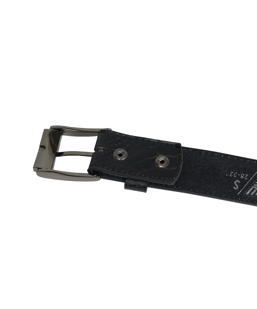 Triple Studded Leather Belt Black and Snakeskin — Lowlife display picture 2