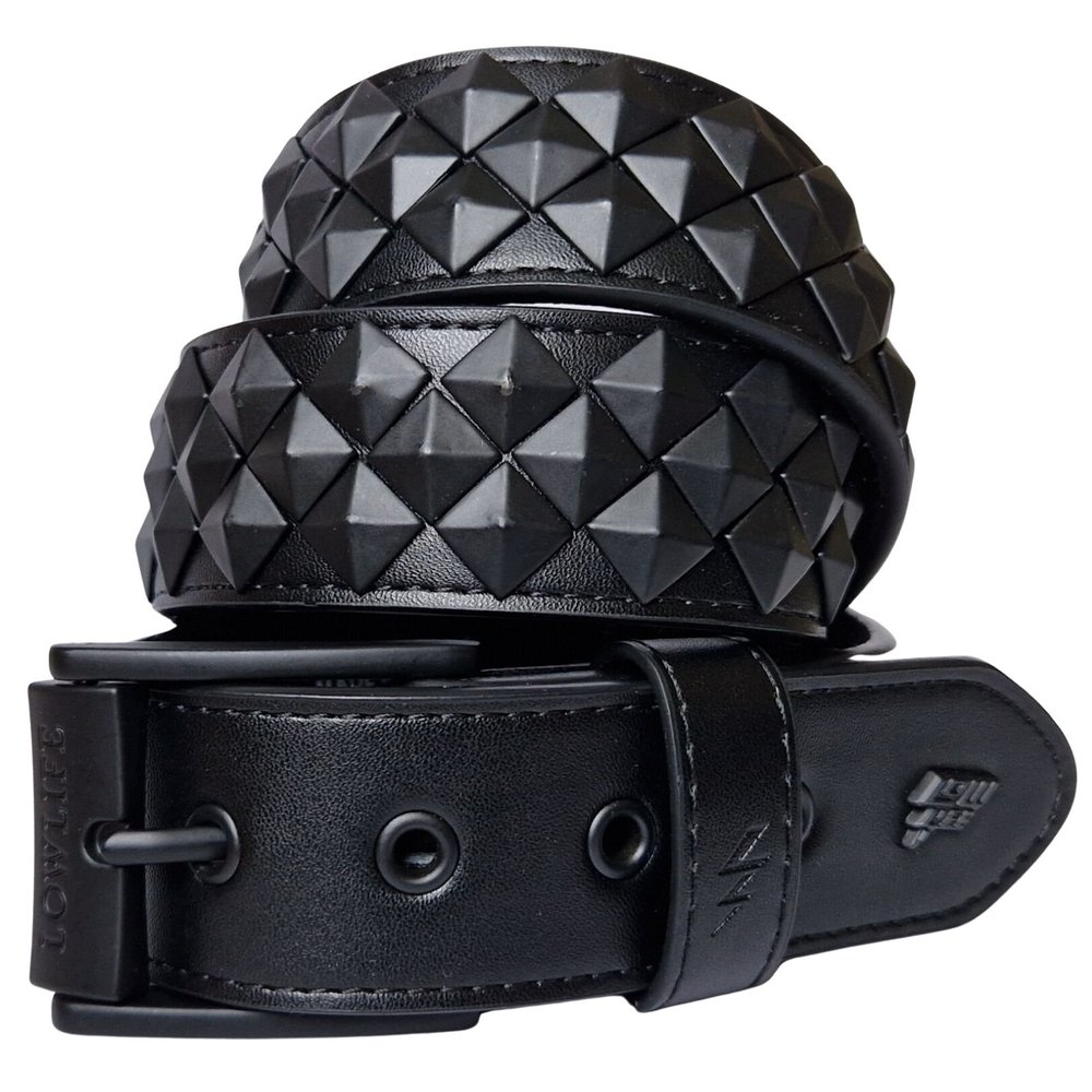 Armored Studded Leather Belt Matt Black — Lowlife display picture 1