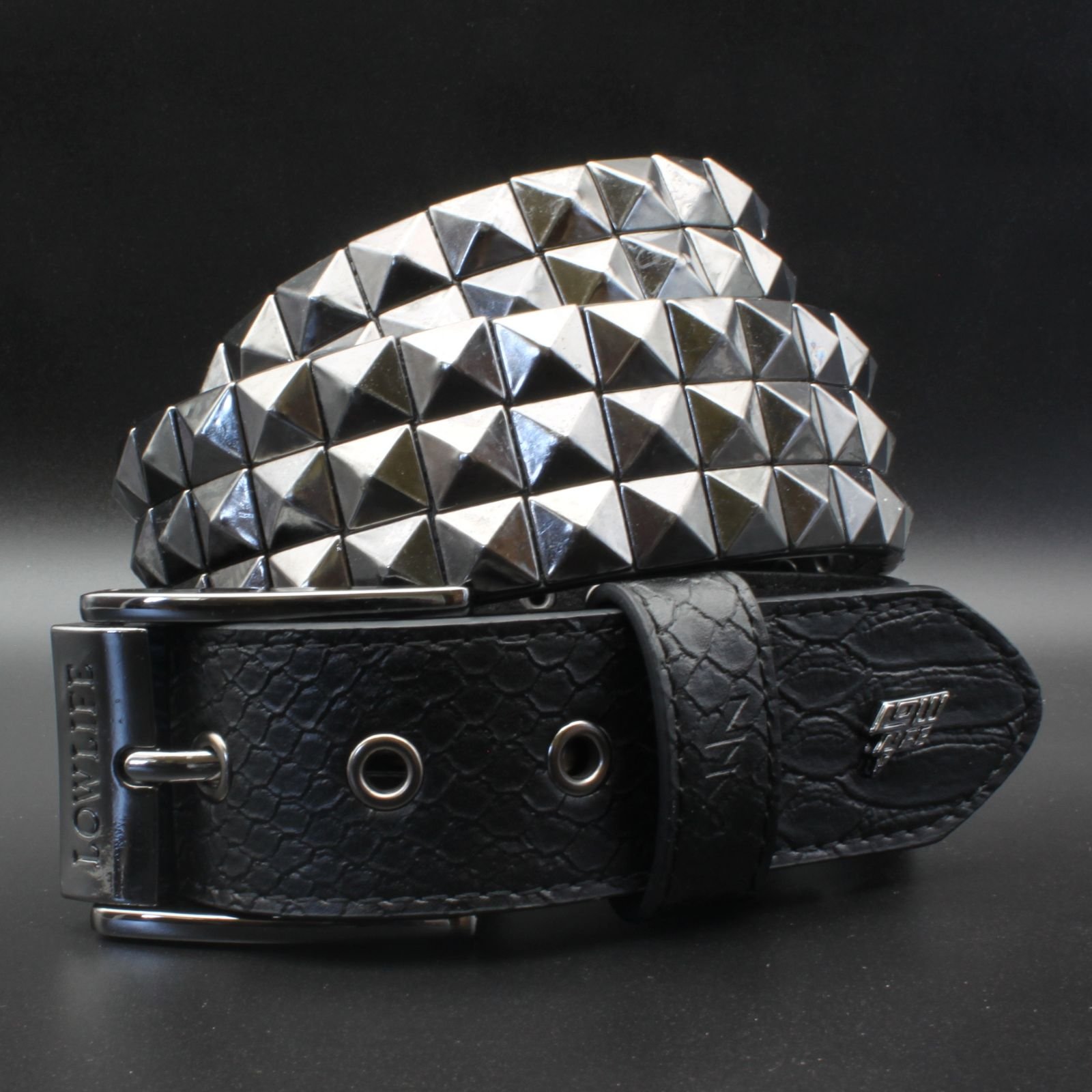 Black Studded Snakeskin Leather Belt