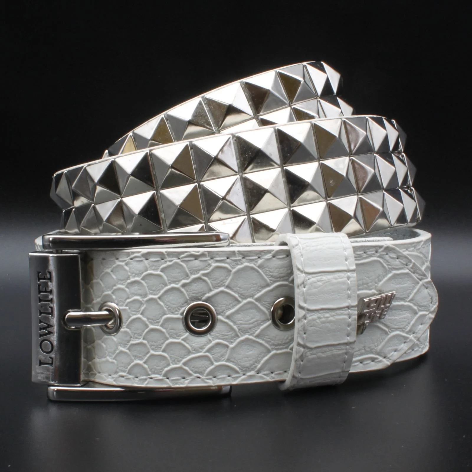 White Studded Snakeskin Leater Belt