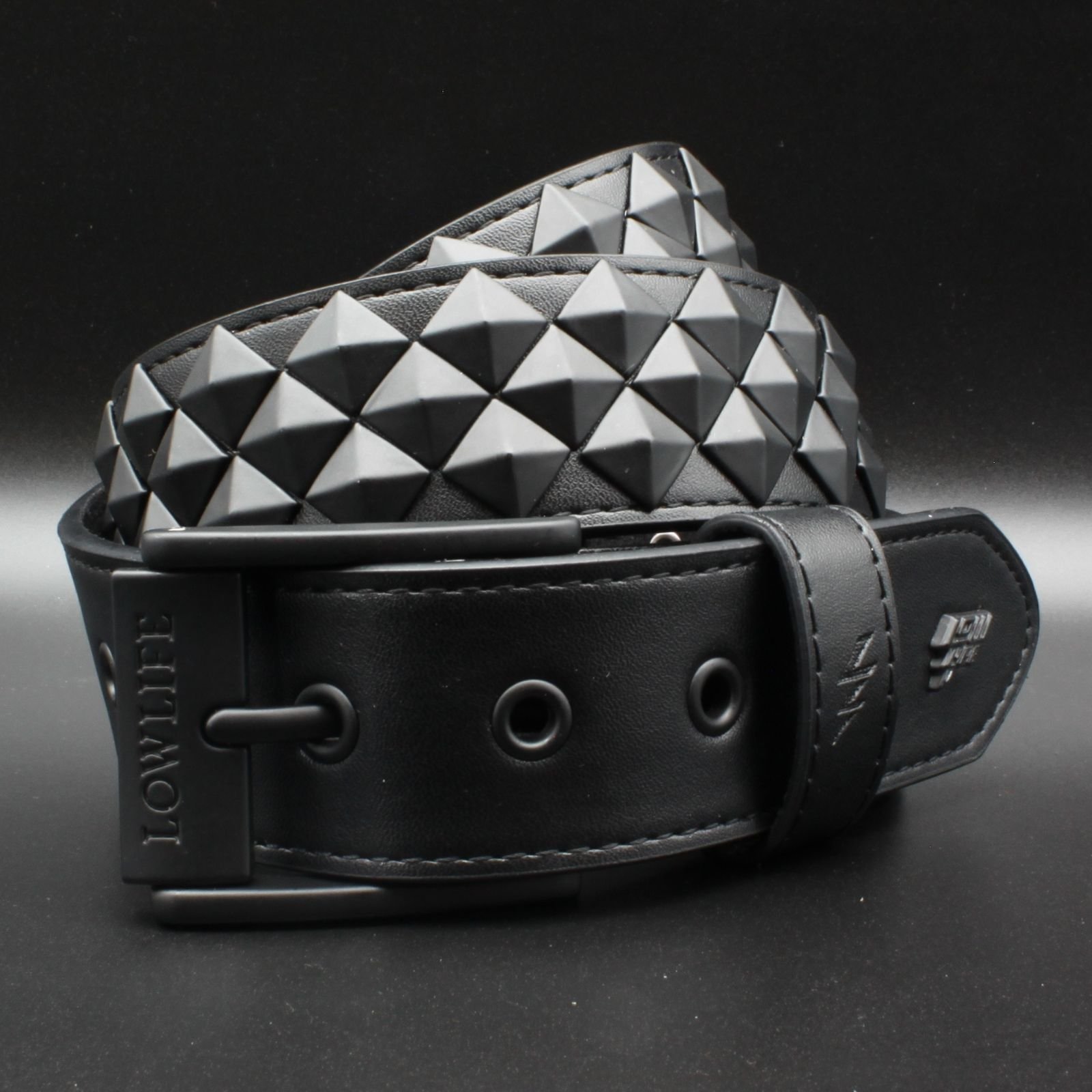 Armored Leather Belt in Matt Black