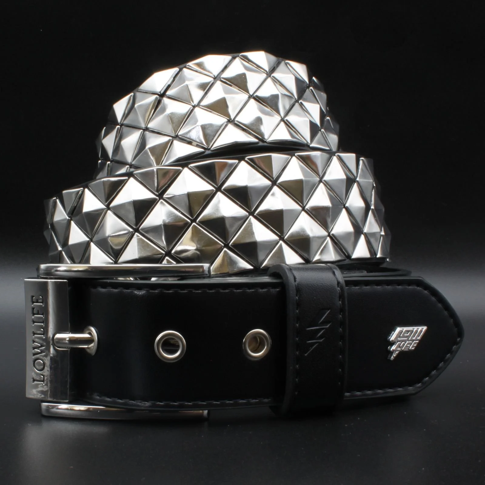 Armor Leather Belt in Black and Silver