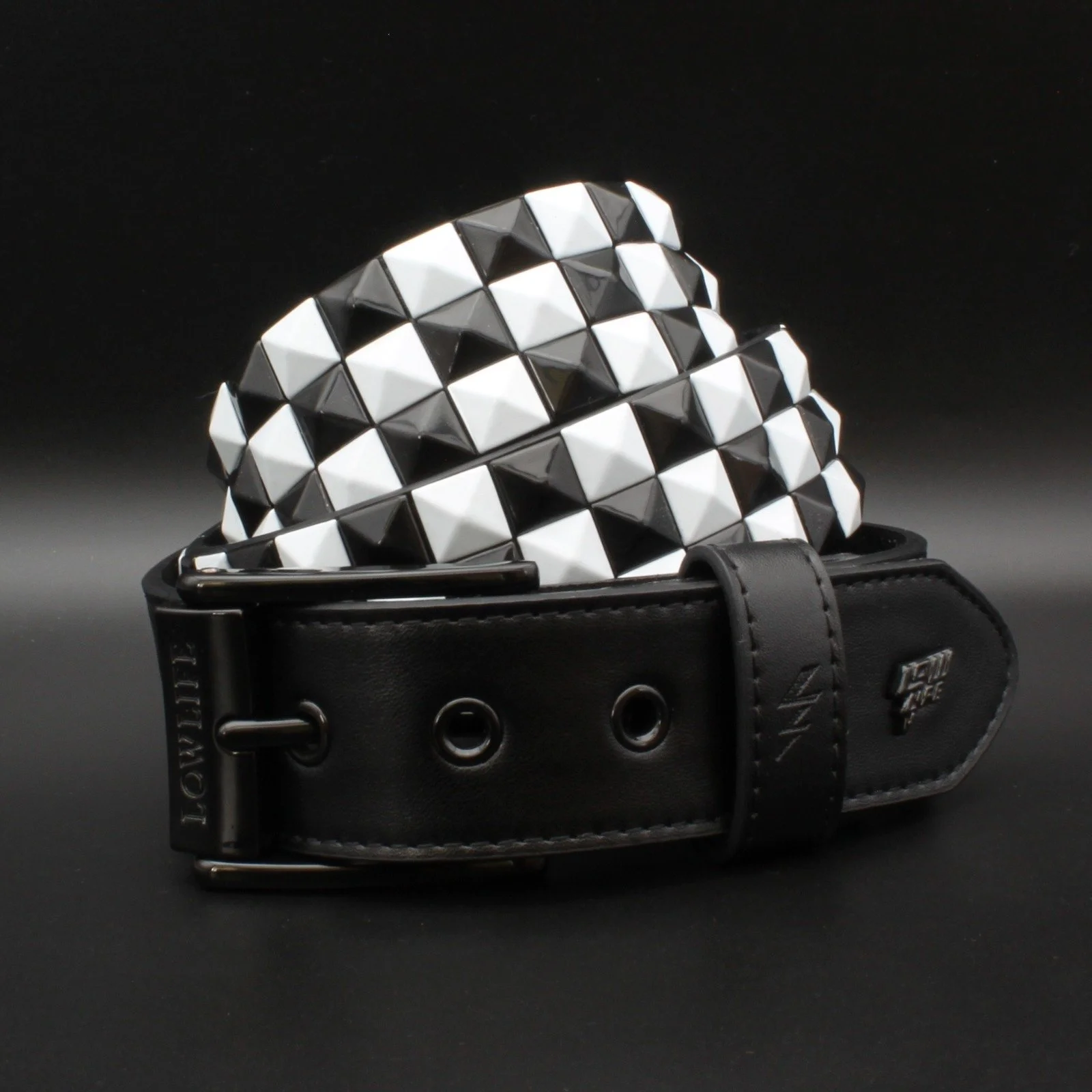 Triple S Studded Leather Belt in Black and White