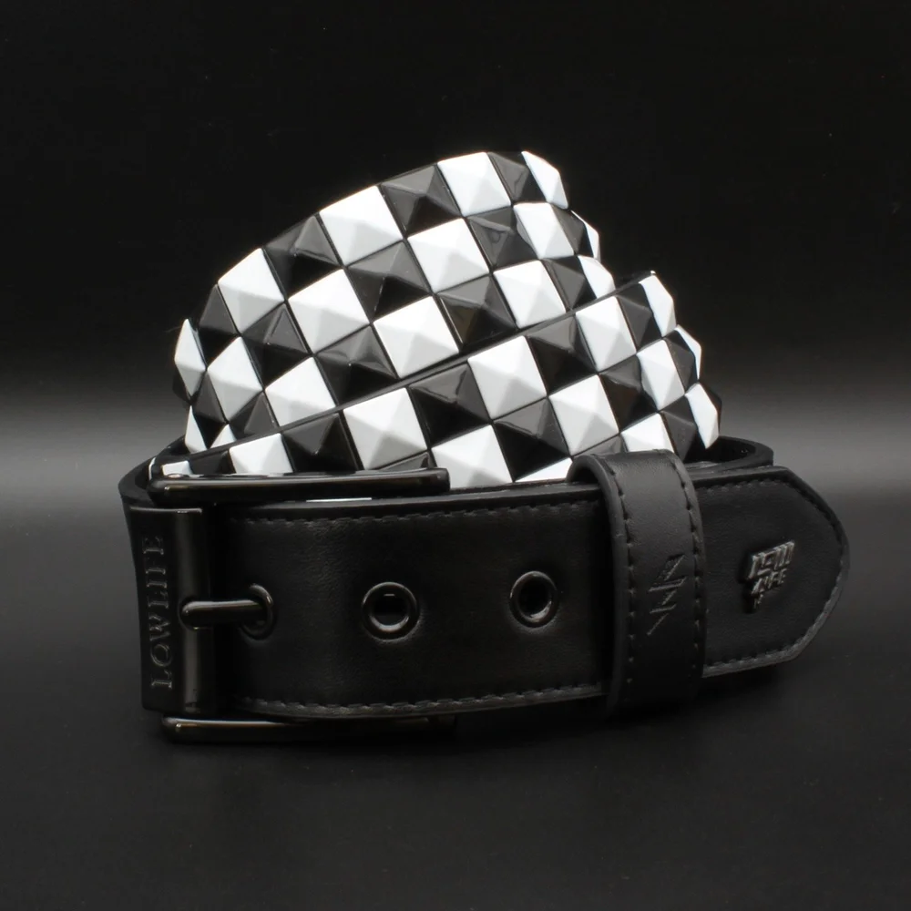 Triple Studded Leather Belt Black and White — Lowlife display picture 2