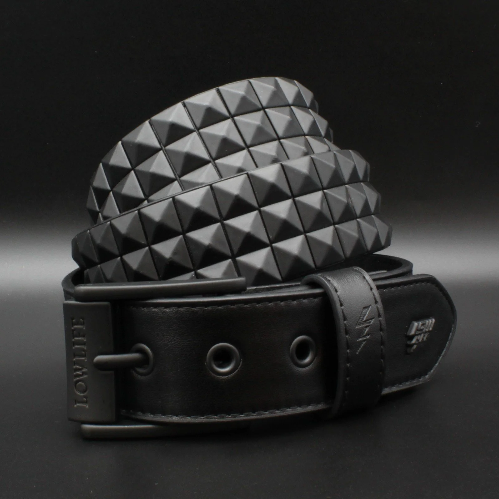 Triple S Studded Leather Belt in Matt Black
