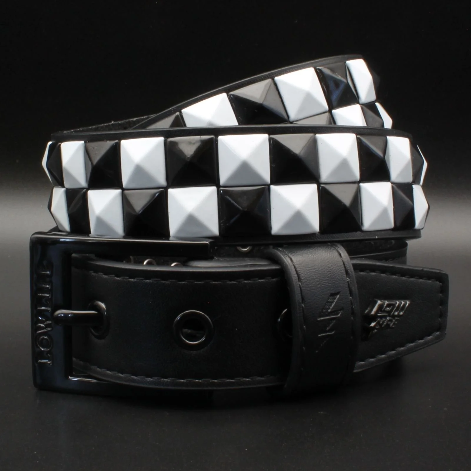 Dub Studded Leather Belt in Black and White