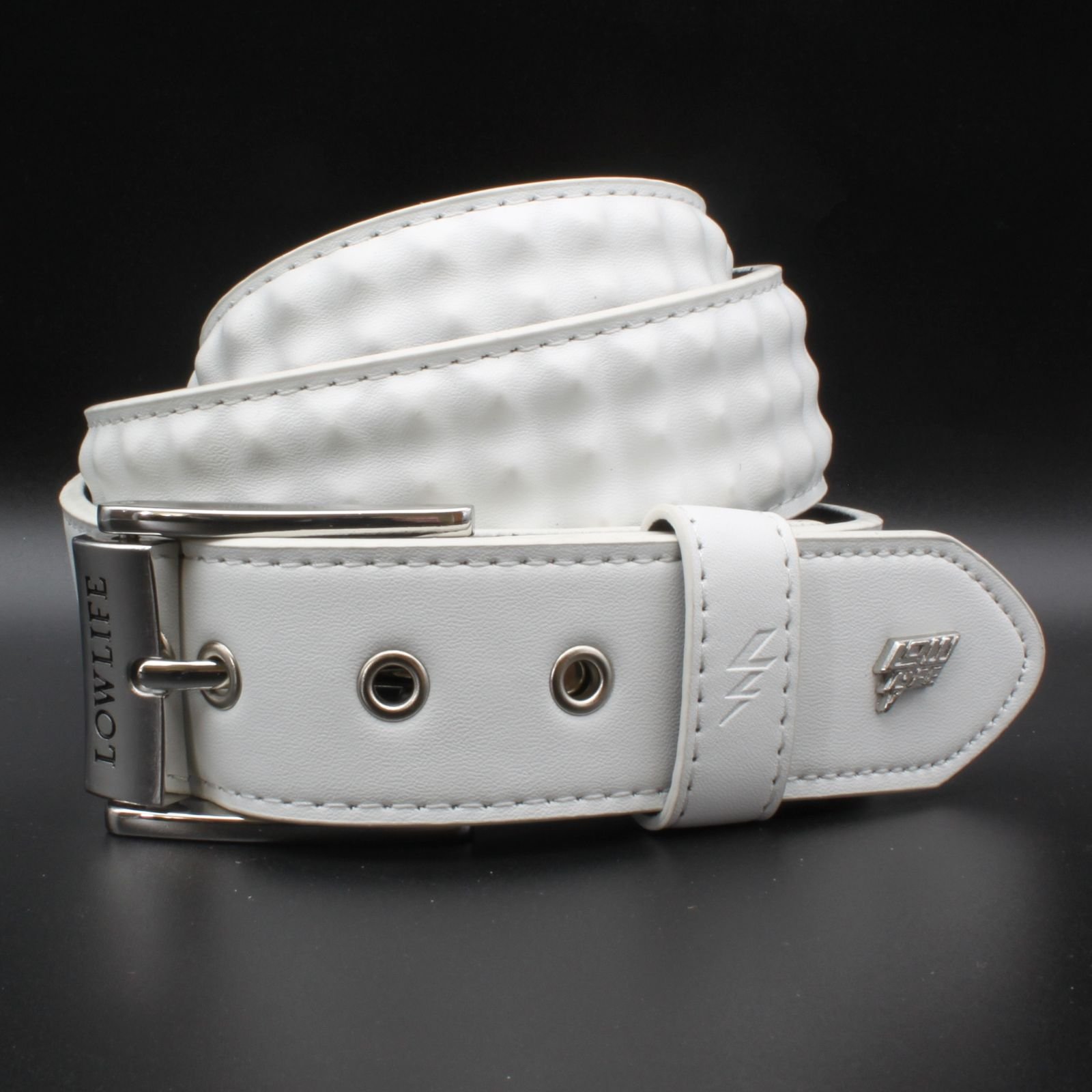 Triple Studded Leather Belt White Snakeskin — Lowlife