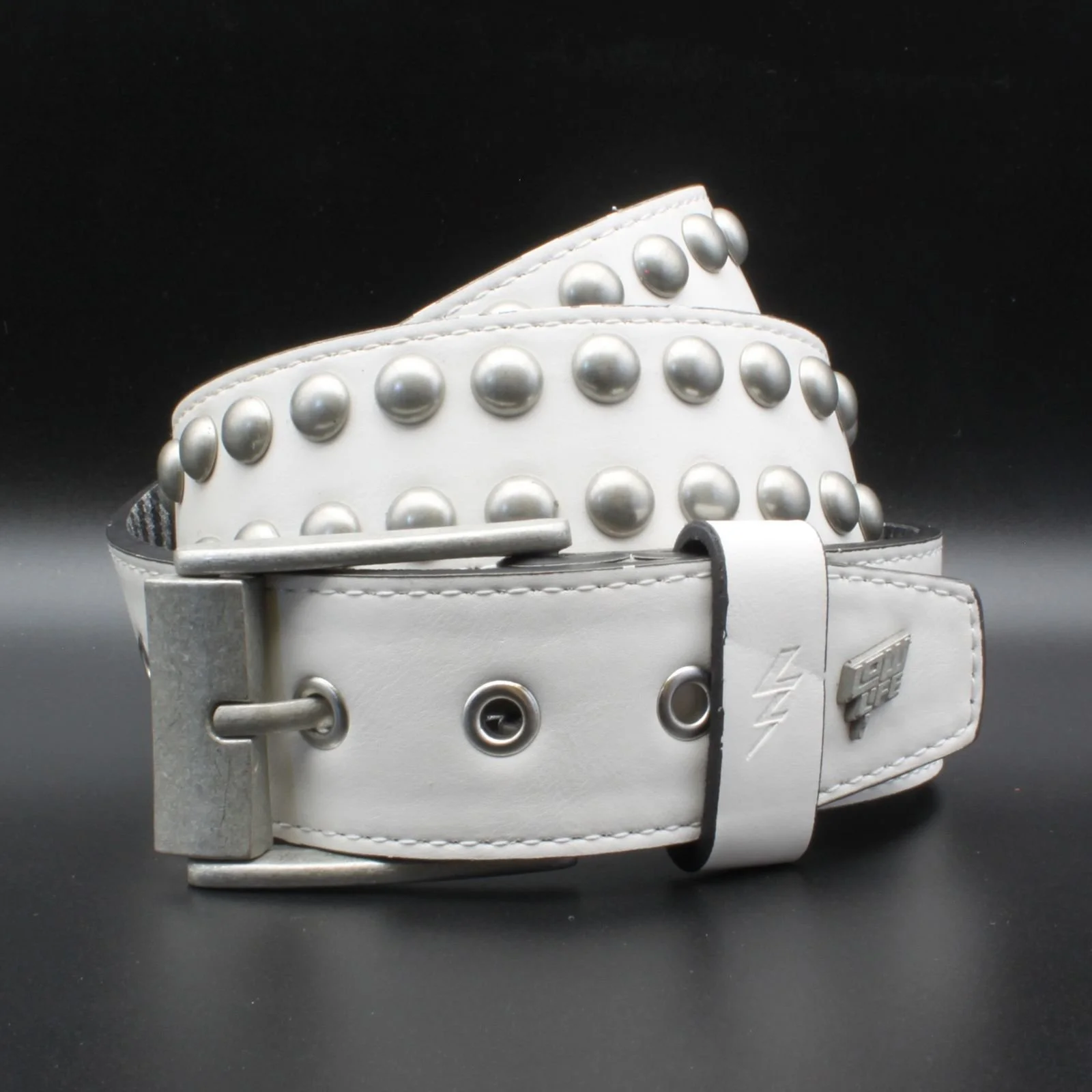 Sphere Leather Belt in White
