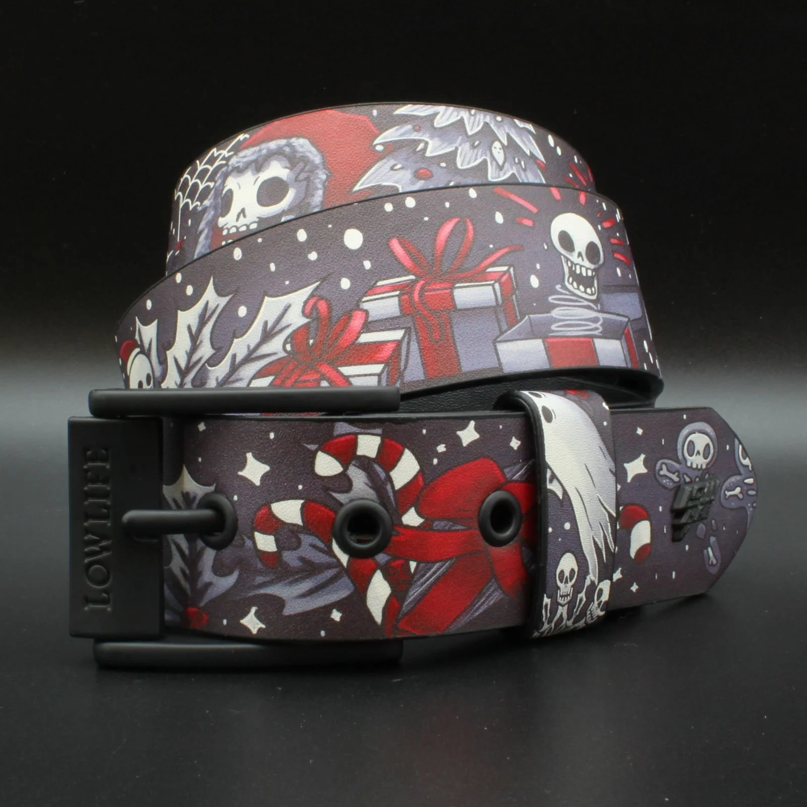 Festive Fright James Maw Faux Leather Belt in Black and Red