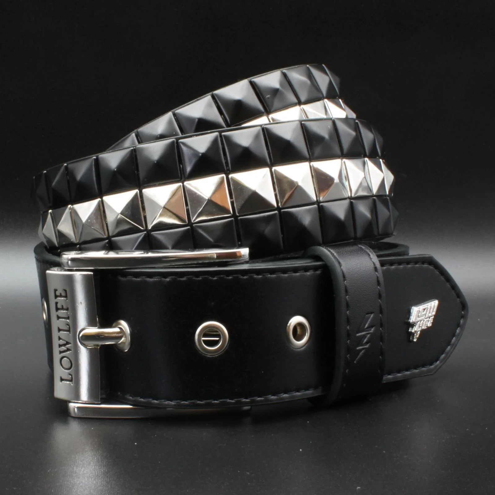 Triple S Studded Leather Belt in Silver Stripe