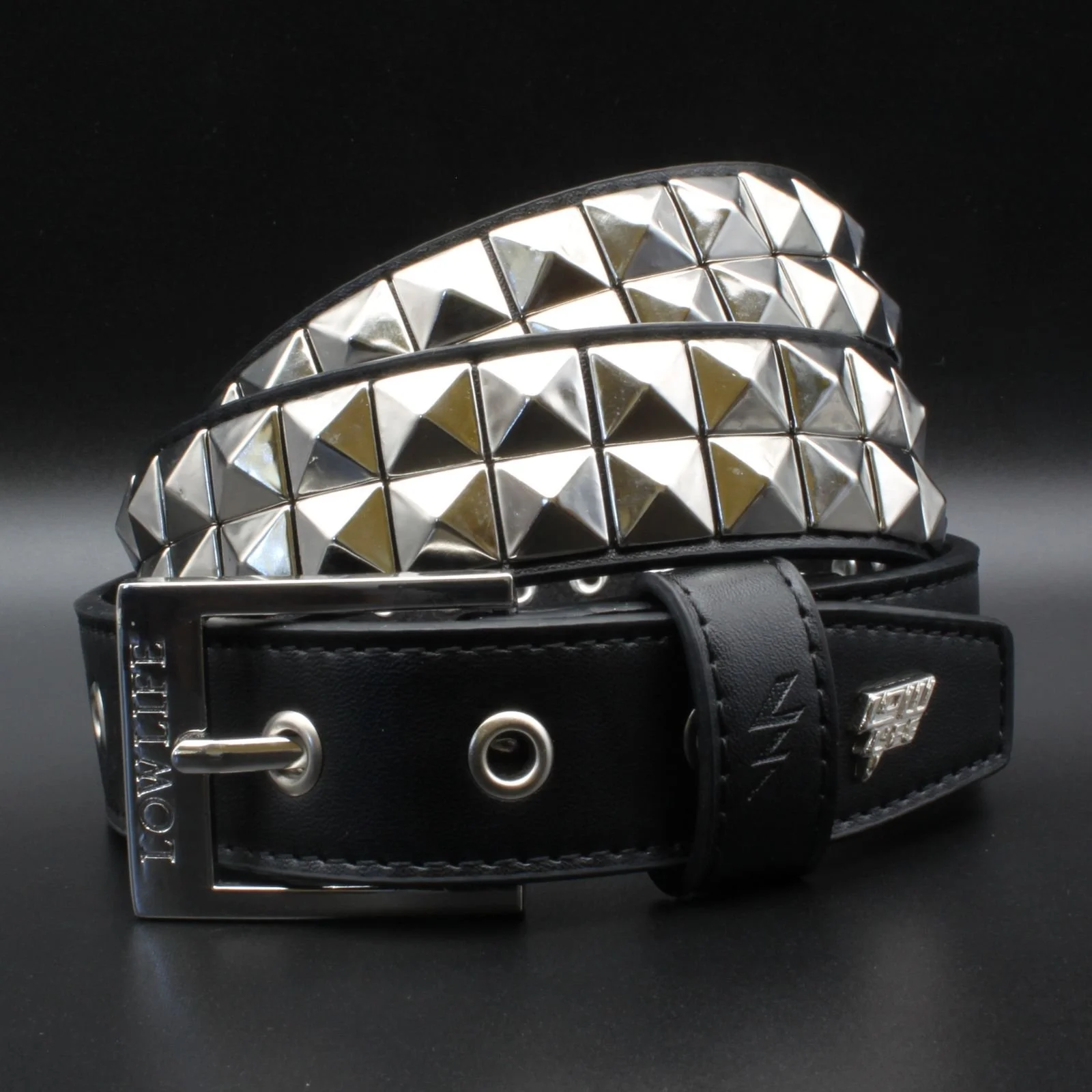 Dub Studded Leather Belt in Black Silver