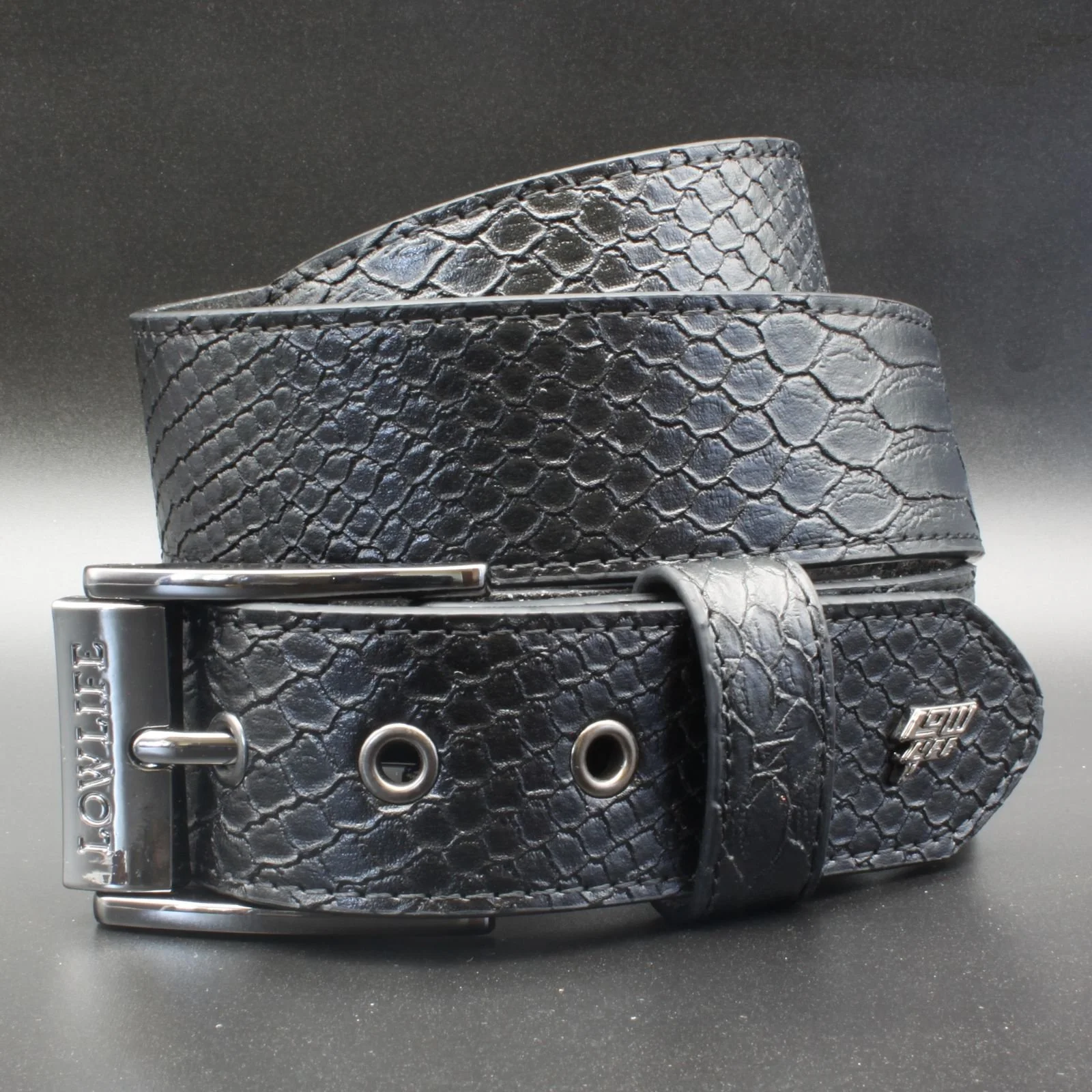 Adder Leather Belt in Black Snakeskin