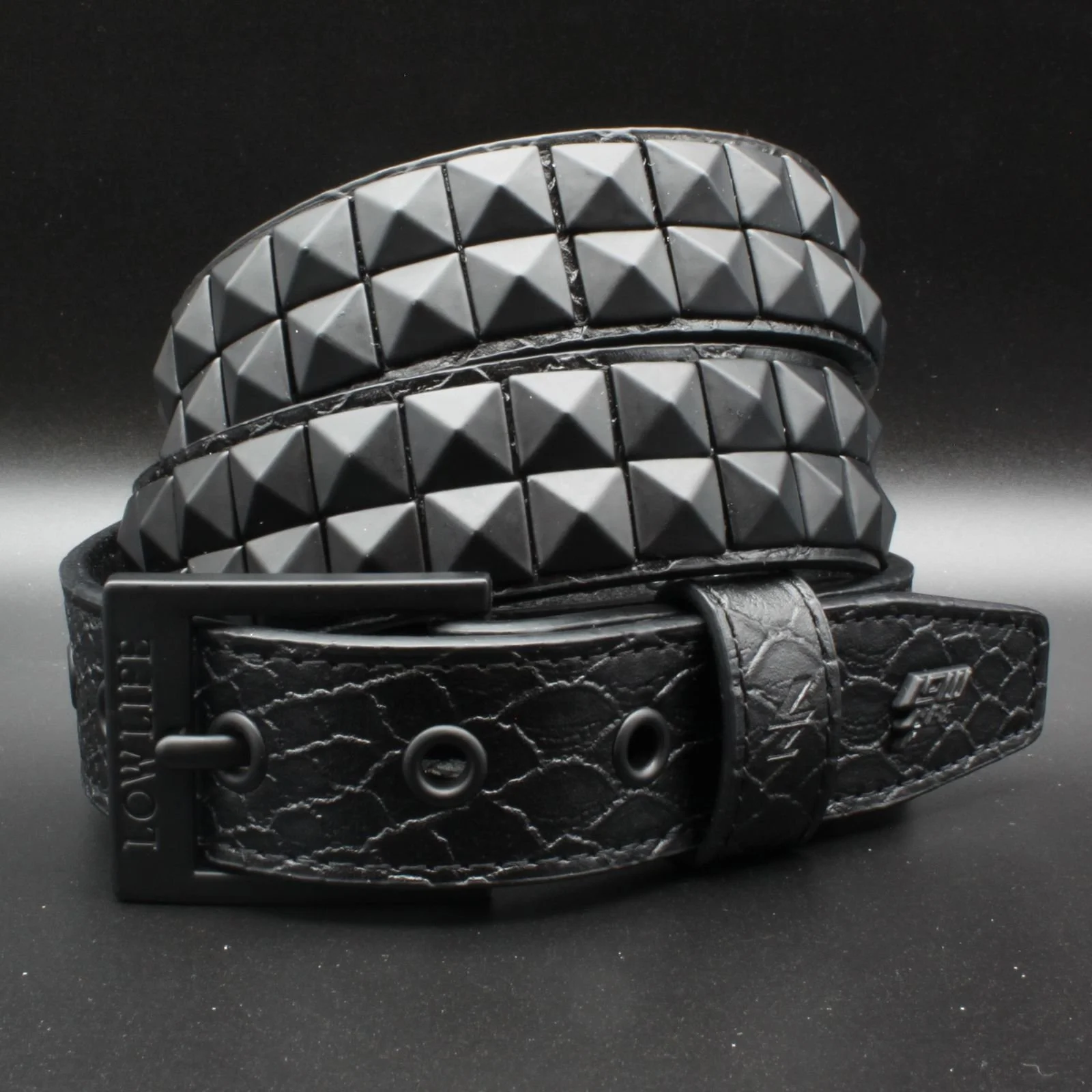 Dub Studded Leather Belt in Black Snakeskin