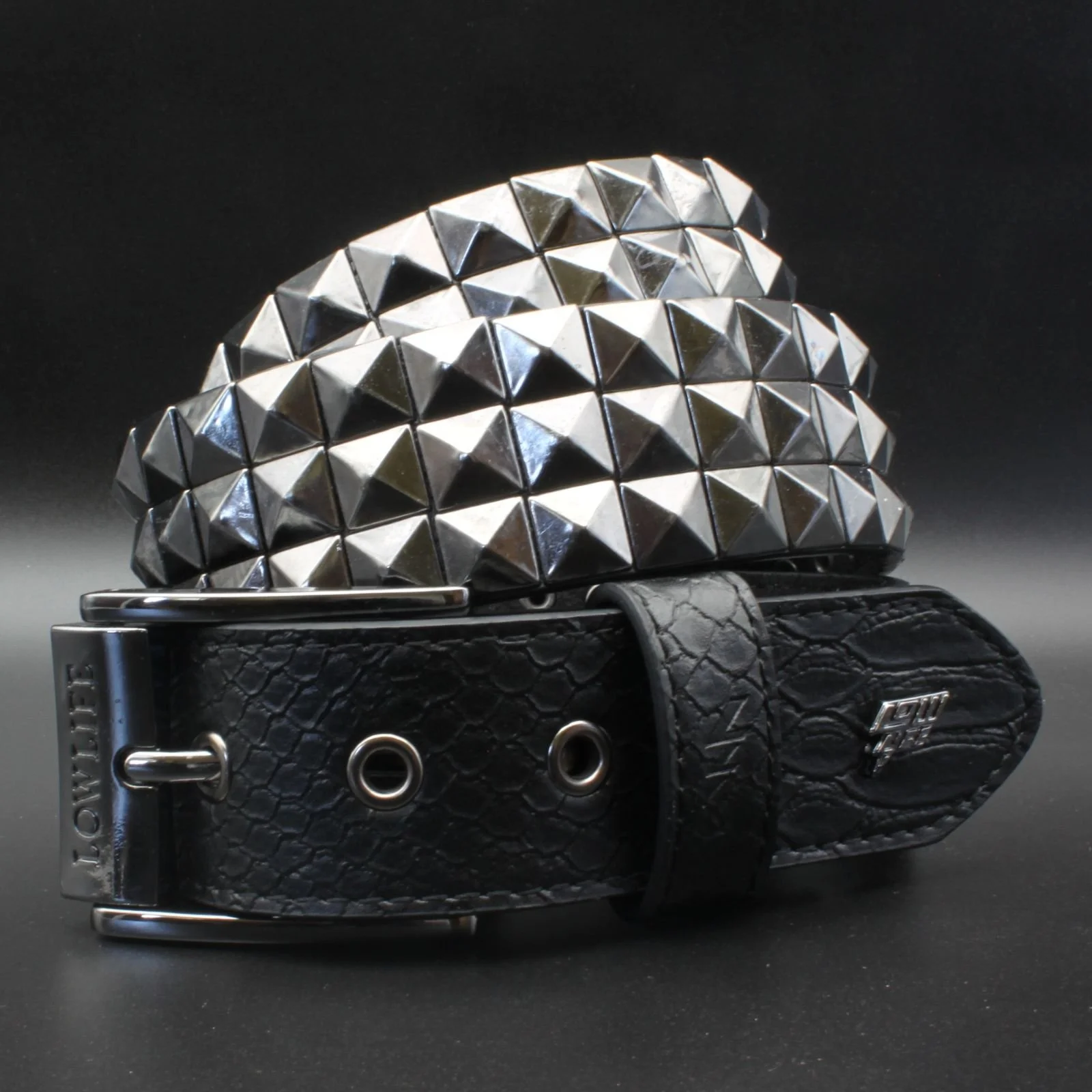 Triple S Studded Leather Belt in Black and Snakeskin