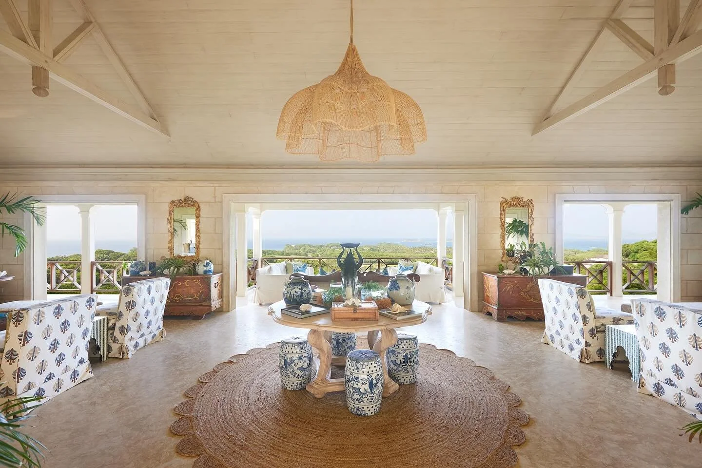 Designed in the classic Oliver Messel style, our recently completed project embraces the essence of indoor/outdoor living. Showcasing the charm of Caribbean architecture, with its expansive verandahs offering breathtaking views of the Caribbean Sea a