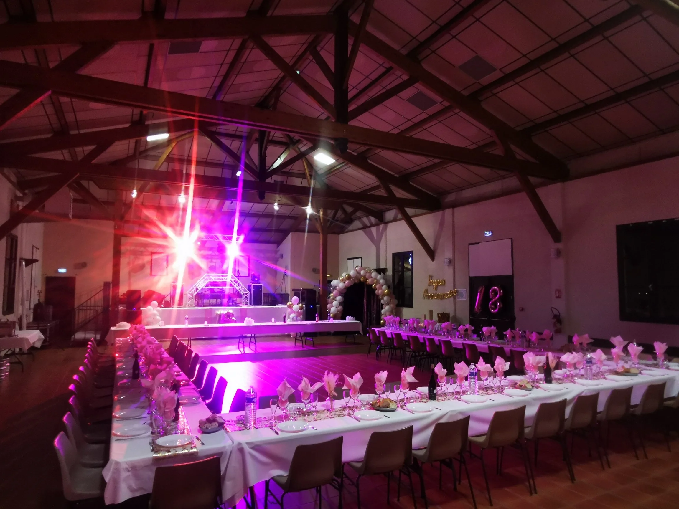 Décoration de salle anniversaire rose et or