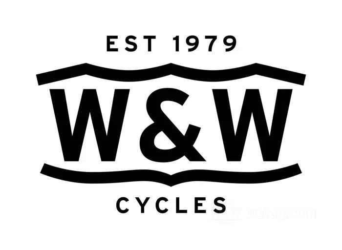 Logo von W&W Cycles, gegründet 1979, in Schwarz-Weiß, mit stilisiertem Rahmen