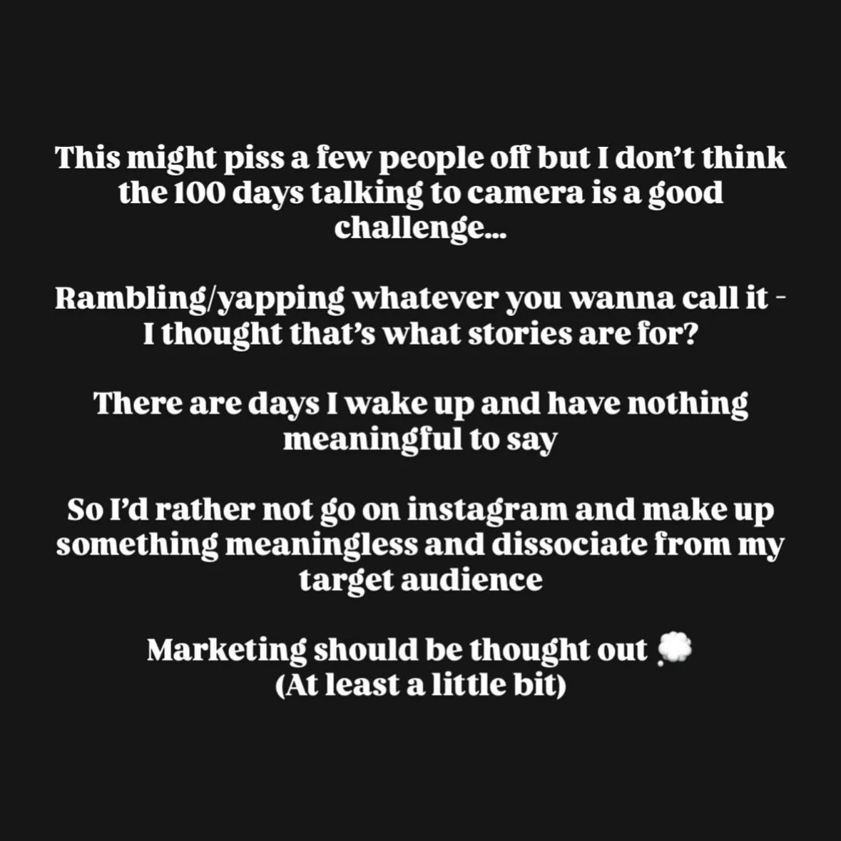 I posted this on my story and it seemed to get a lot of agreement - so let me add more context.

Content for content sake is killing your marketing.

I know because that&rsquo;s what I did for years - feeling the pressure to post anything and everyth