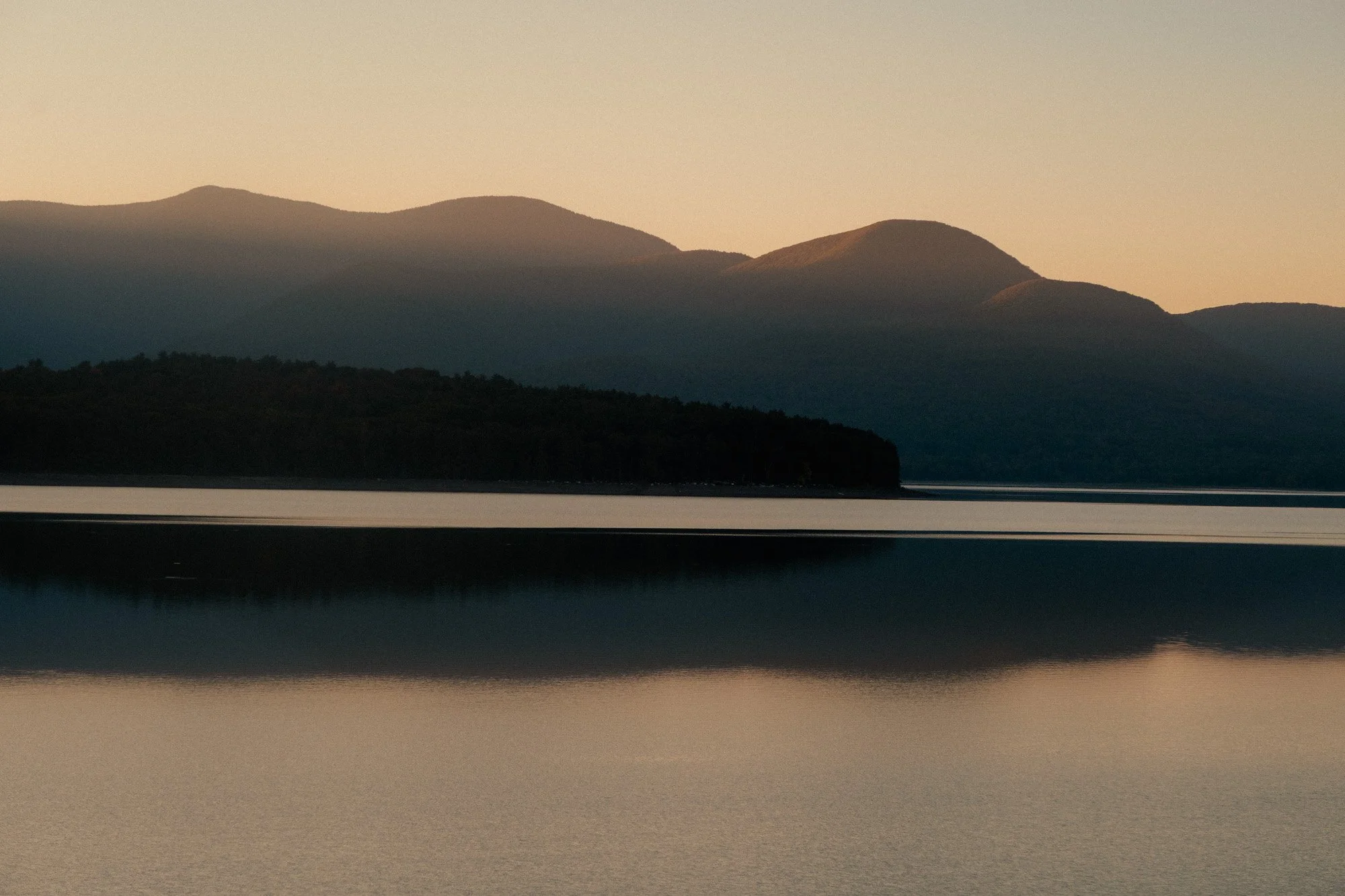 Sunset over the Catskill Mountains on the Ashokan Reservoir in upstate New York.