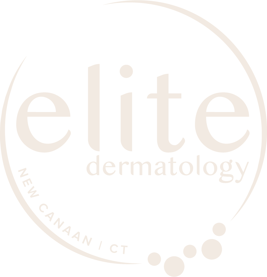 elite dermatology logo in cream on a dark teal background