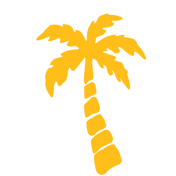 Yellow palm tree silhouette on a black background.