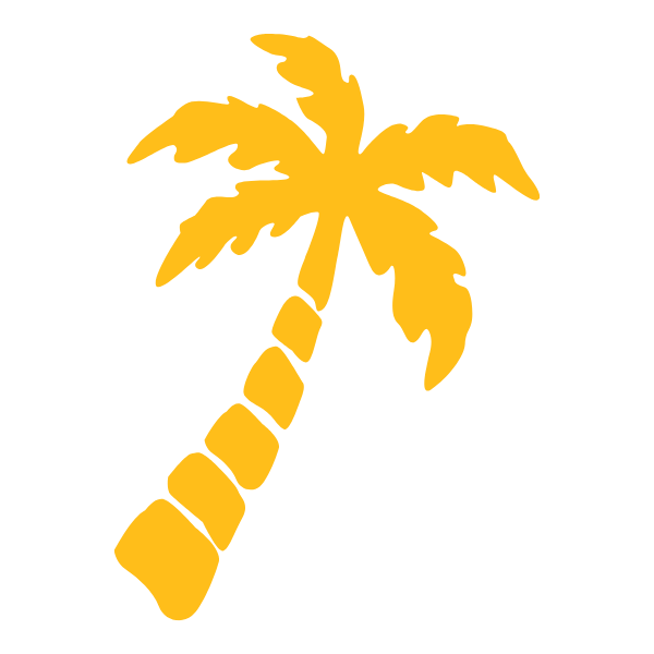 A yellow silhouette of a palm tree against a transparent background.