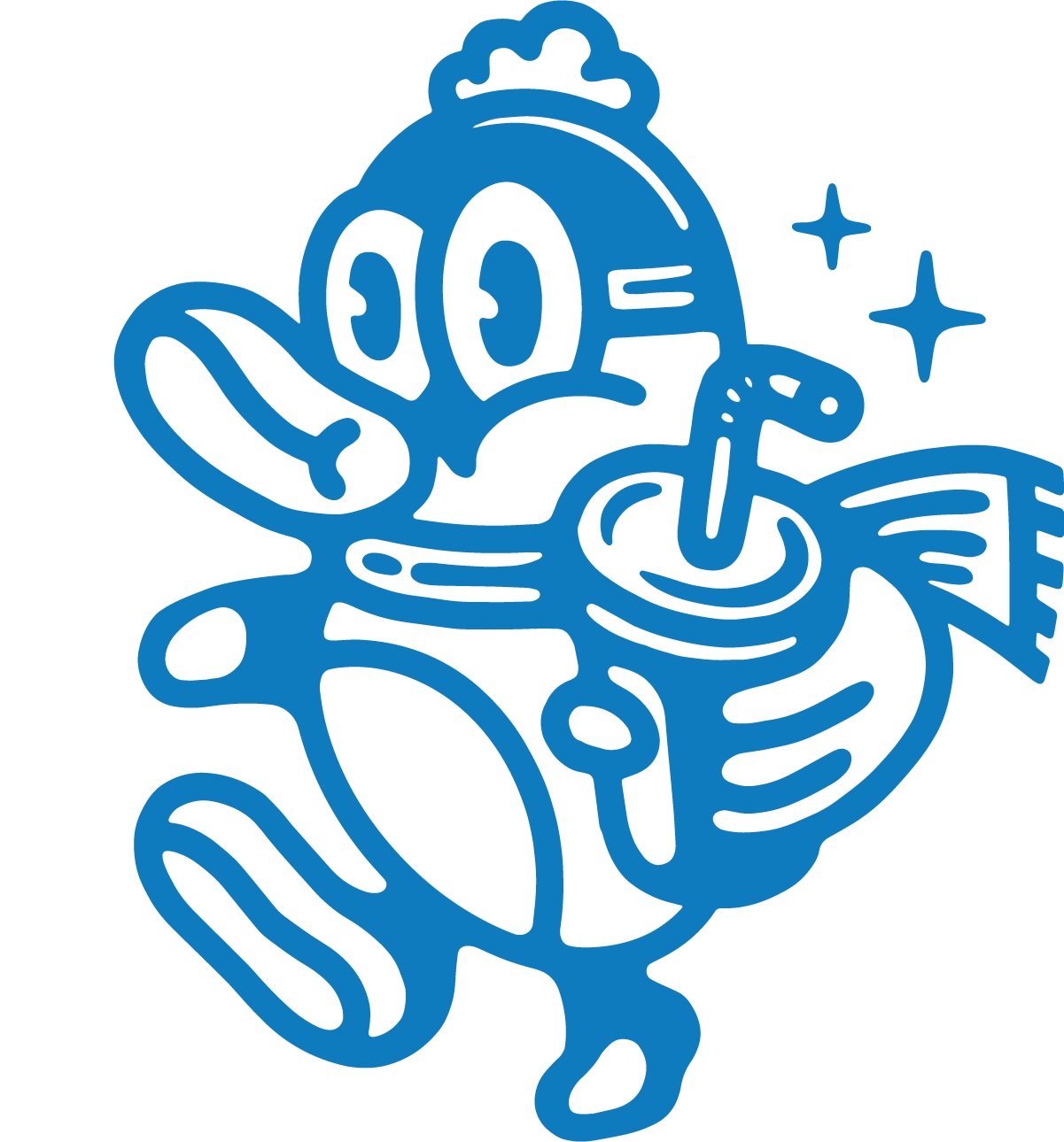 A stylized blue line drawing of an octopus wearing a scuba diving mask with snorkel, with stars around it.