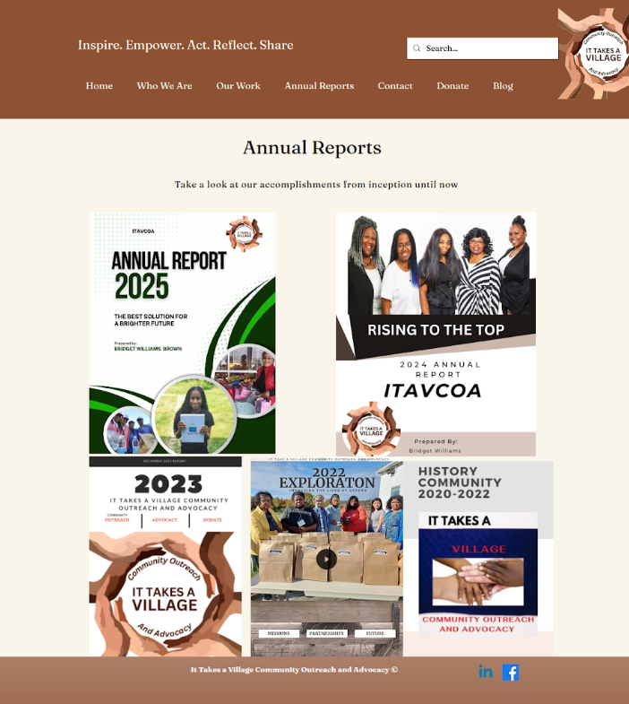 Before: Inconsistent arrangement of report covers with limited navigation cues.