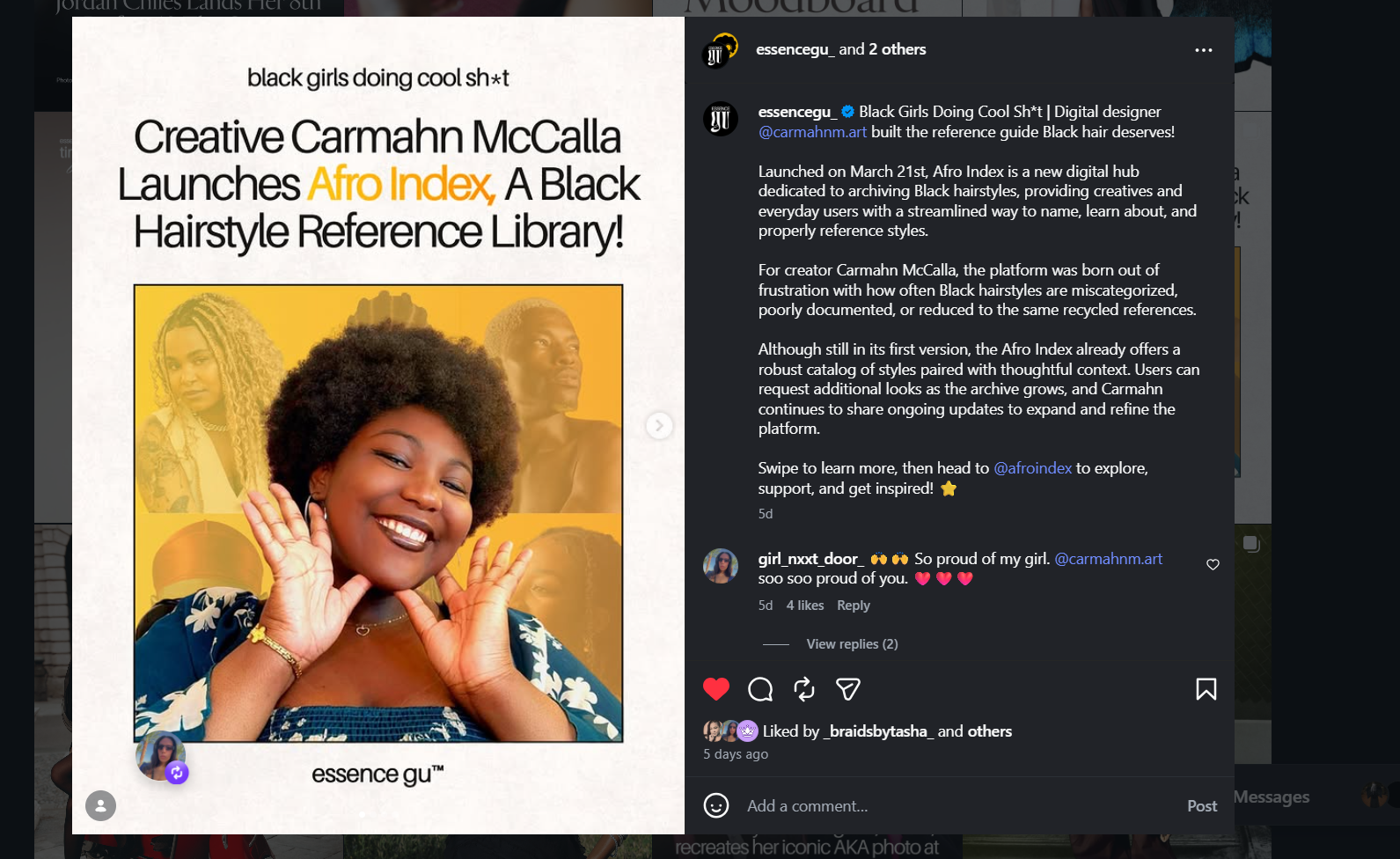 A feature on the Afro Index proect from Essence - Girls United.