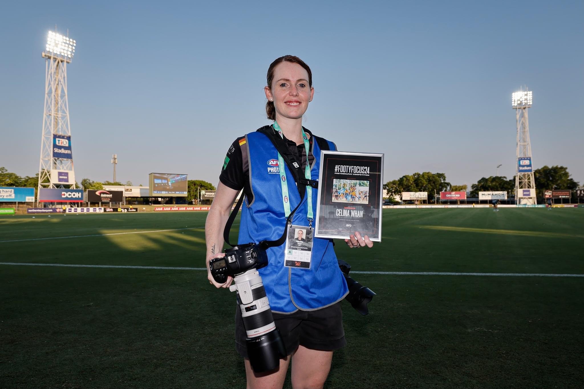 Pictured at TIO Stadium in Darwin after being announced the 2025 Toyota Footy Focus Winner! 