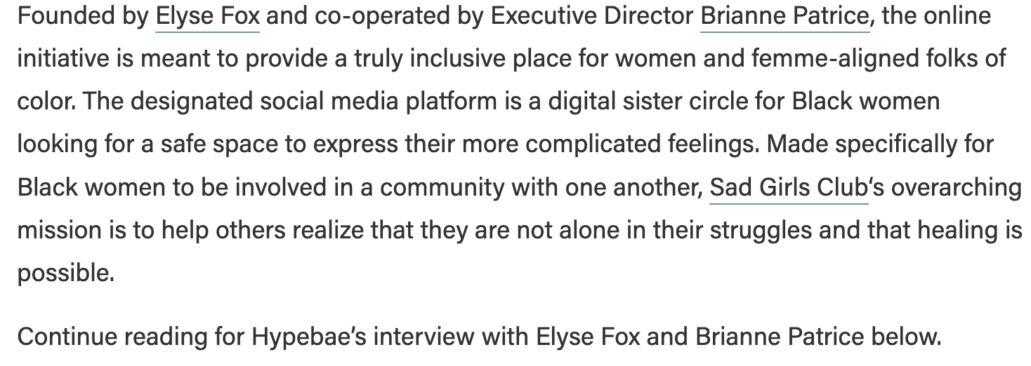 sad girls club brianne patrice elyse fox