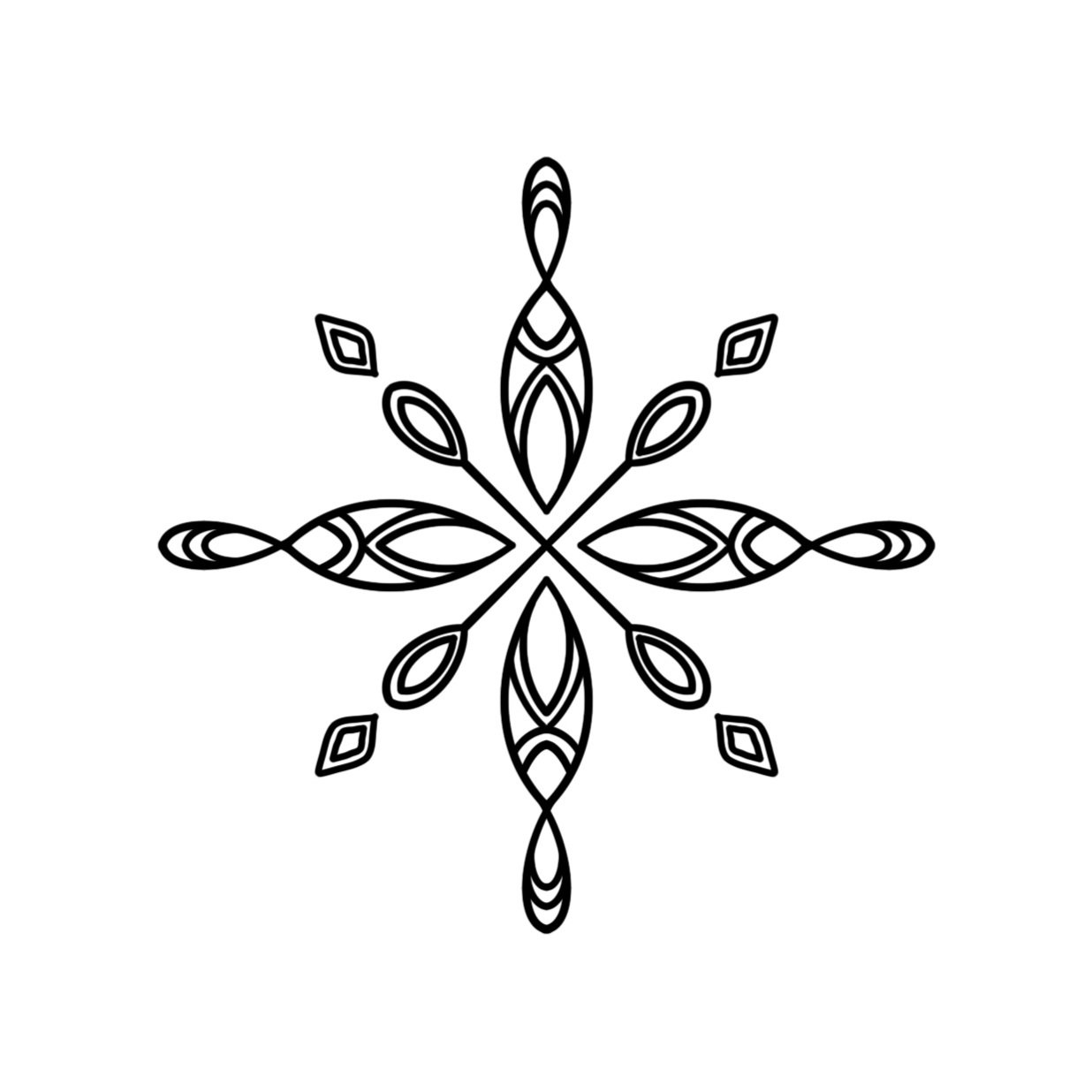 Schwarz-weiß verzierte Mandala-Design mit blumenähnlichen Mustern. 