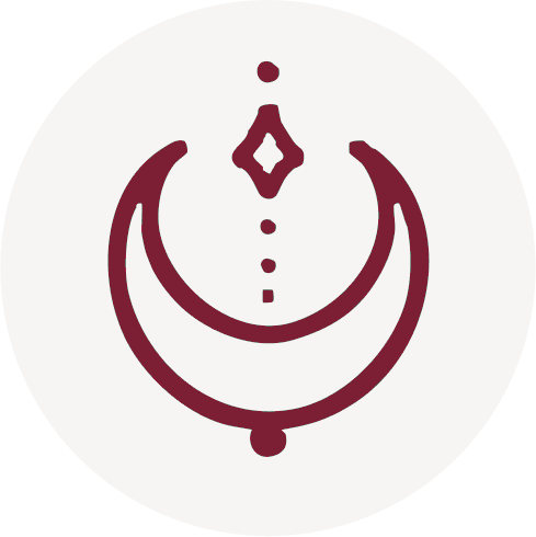 Symbol mit einem Halbmond, einem Diamanten ähnlichen Zeichen und einem Punkt darüber