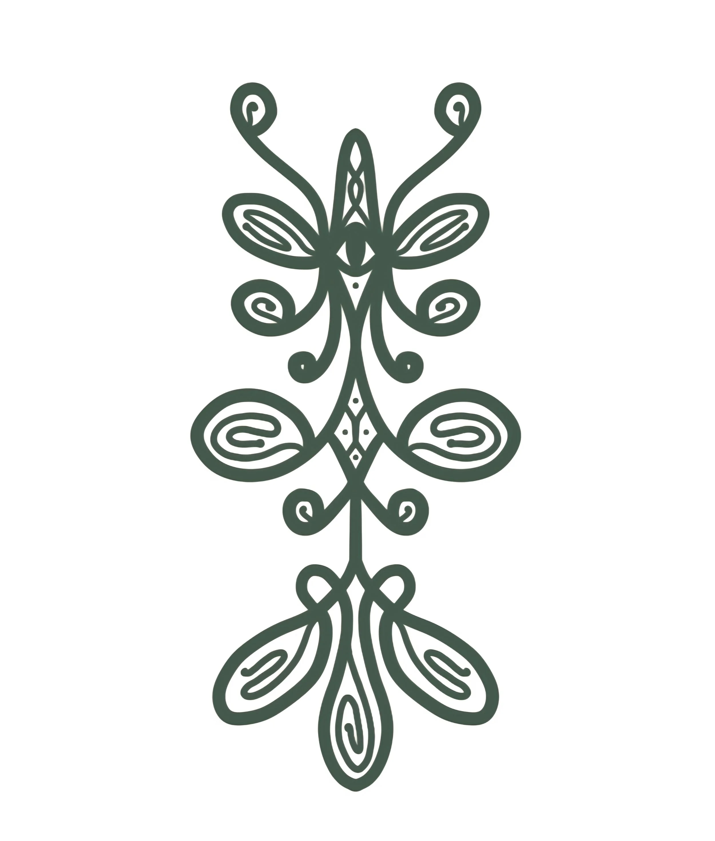 Ein filigranes, symmetrisches schwarz-weiß Muster, das an eine Schneeflocke oder ein fantasievolles Ornament erinnert.