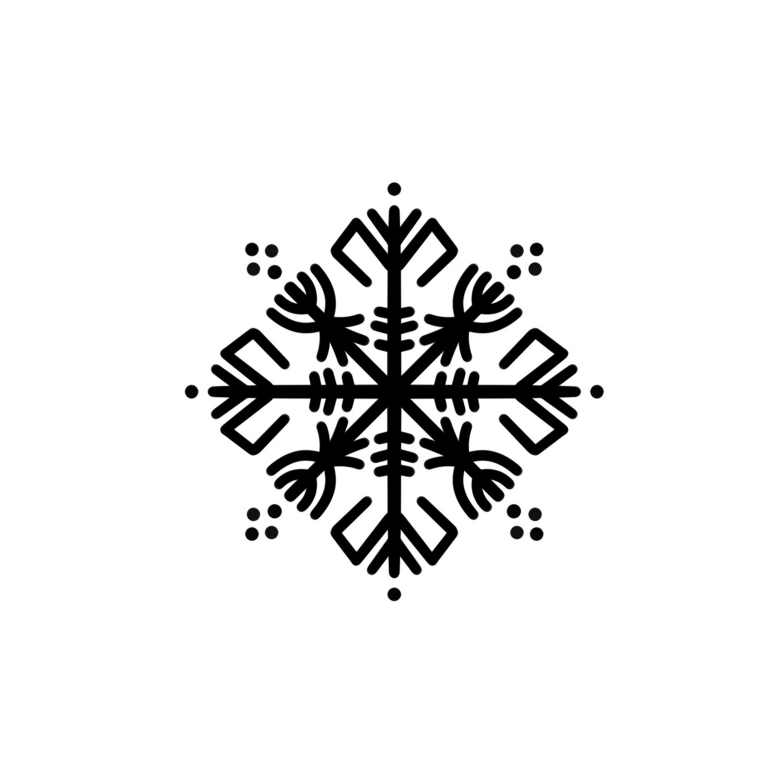 Schwarze Schneeflocke mit komplexem, geometrischem Design auf weißem Hintergrund.