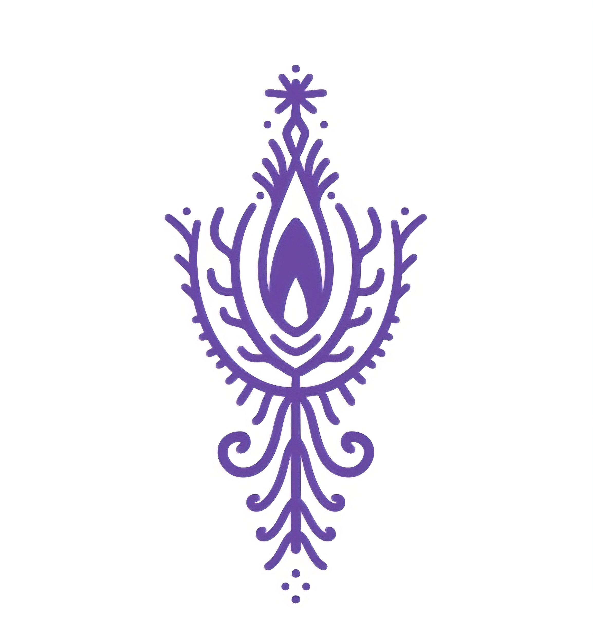 Ein violettes, ornamental inspiriertes Muster auf weißem Hintergrund.