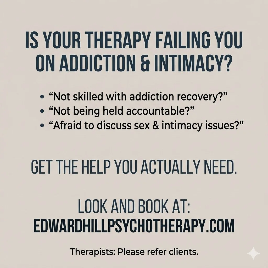 Finding the right therapeutic fit shouldn't feel like another obstacle.

A lot of people enter therapy to work through addiction recovery or complex intimacy issues, only to find that their therapist avoids the hard topics, skips the necessary accoun