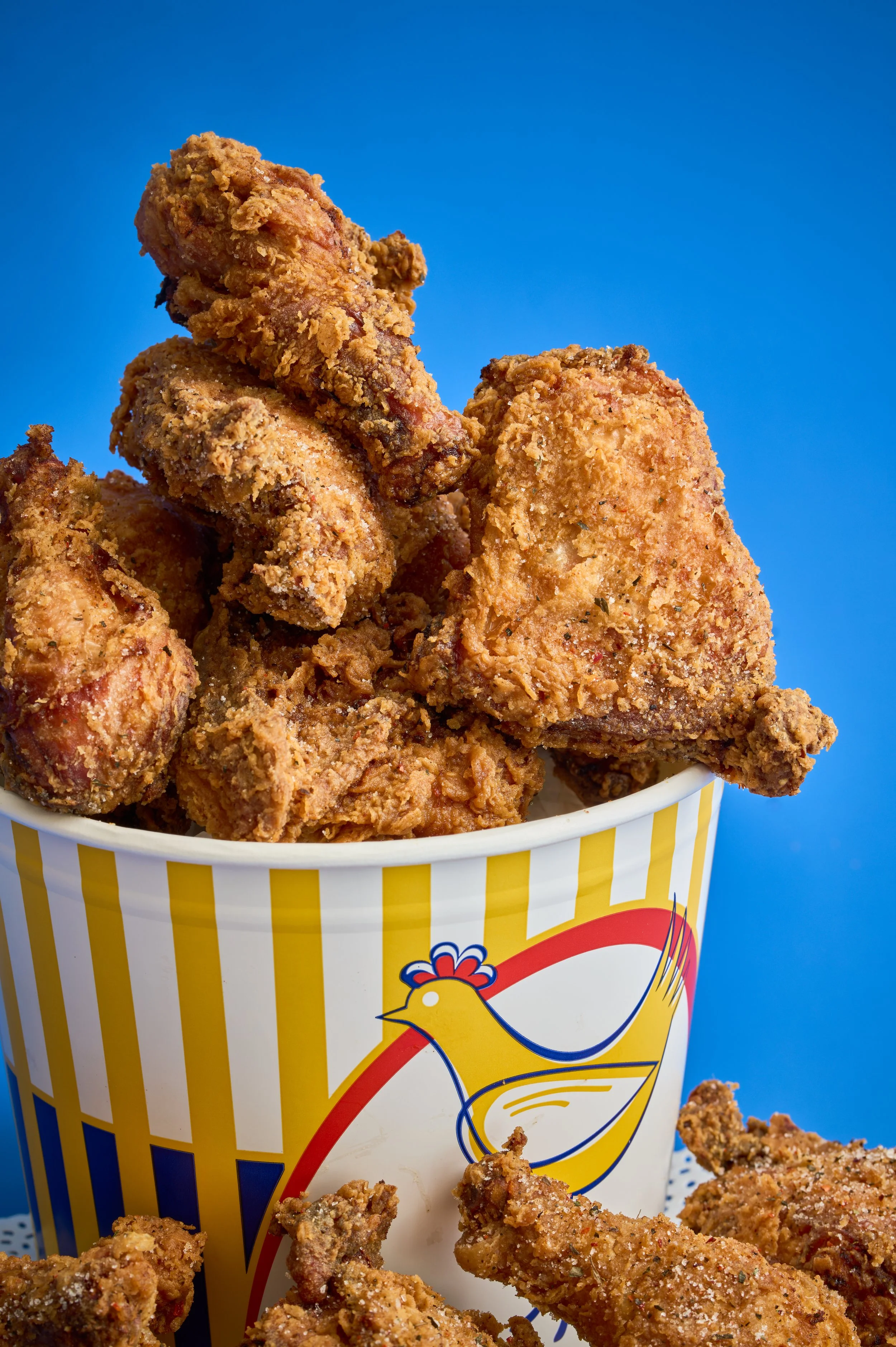 Bucket of buttermilk fried chicken from Pip's Café & Provisions in Greenport, NY, available for takeout on the North Fork.
