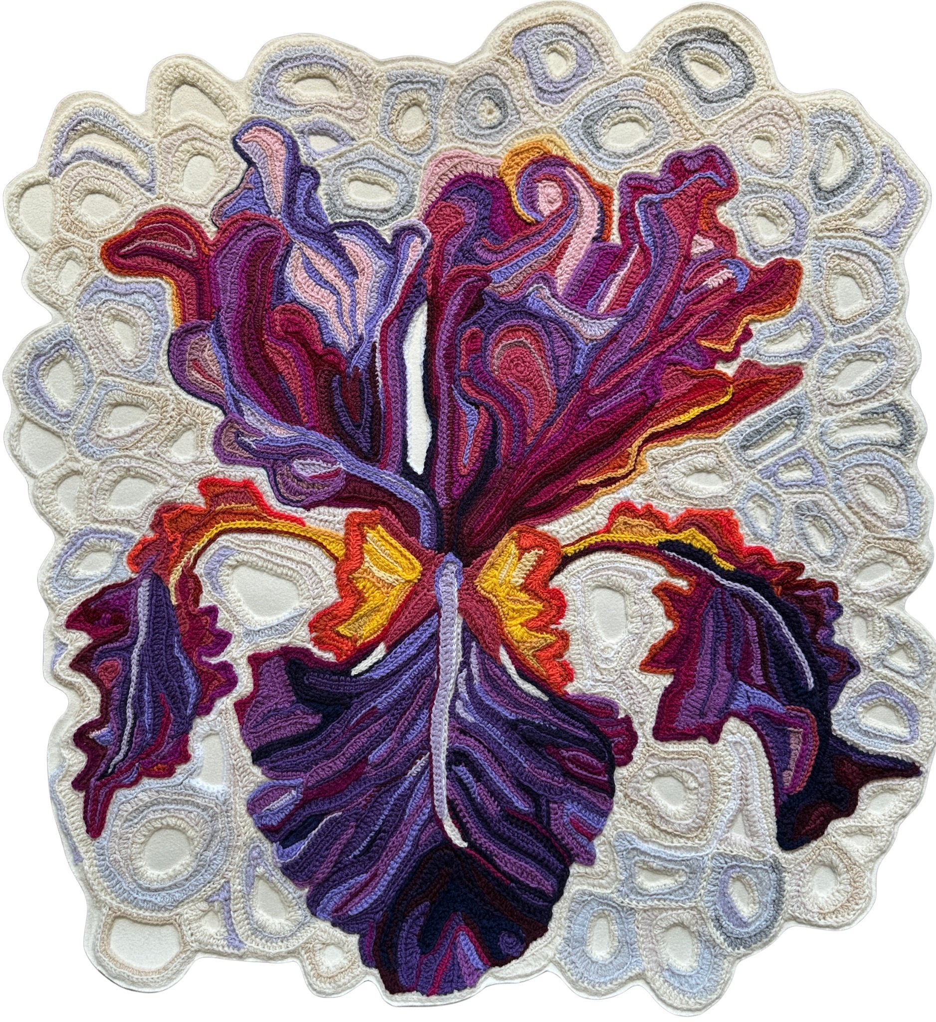 Iris, 2026. Wool, crochet & needle felting. 100x100cm. (Private Collection)
