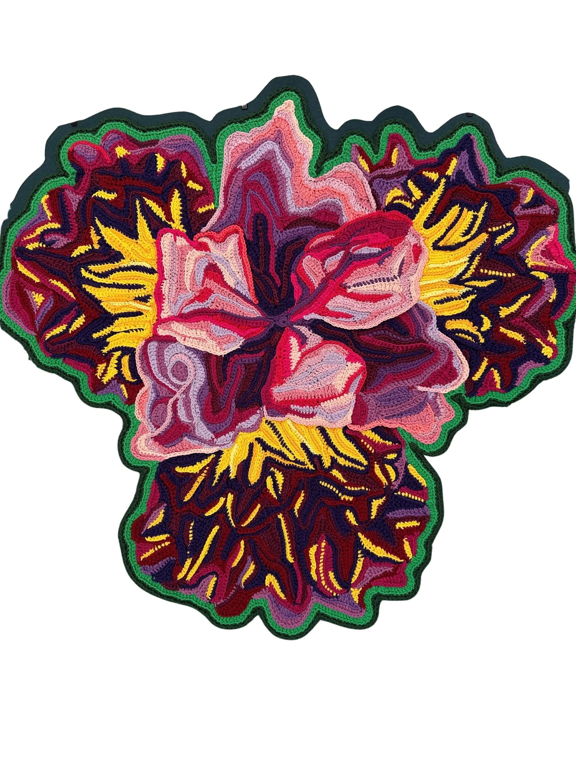 Siberian Iris, 2026. Cotton crochet on felted wool backing. 75x75cm. (Available)