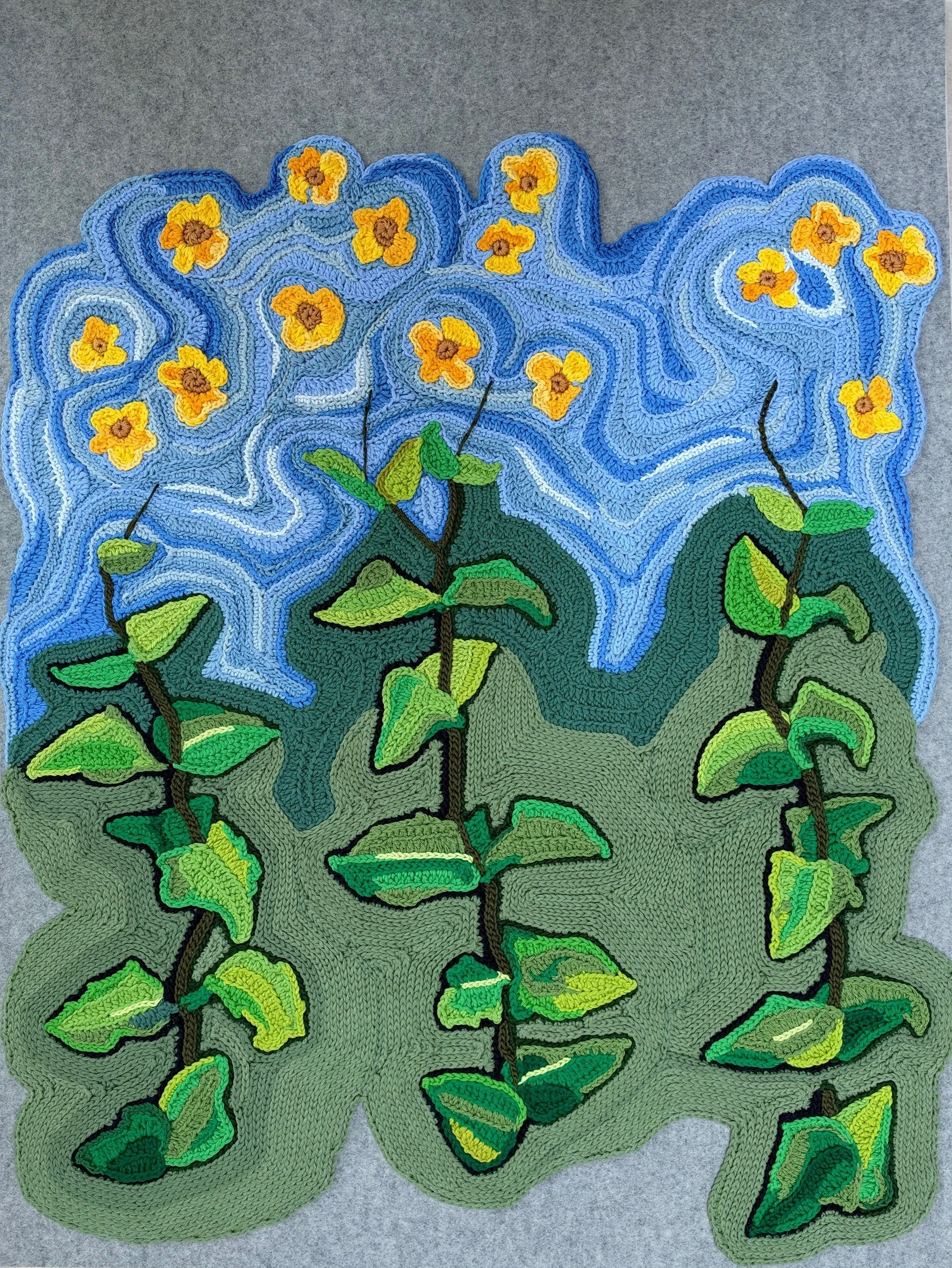 Helios II, 2026. Cotton on wool felt backing, crochet. 100x75cm. (Commission)